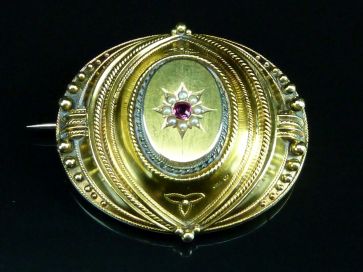 ANTIQUE 15ct RUBY & PEARL BROOCH