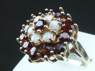 OPAL & GARNET CLUSTER  RING