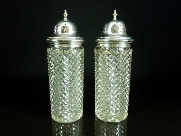 SILVER & CUT GLASS SUGAR CASTERS 