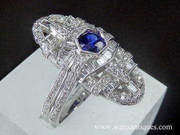 SAPPHIRE & DIAMOND ART DECO DESIGN RING
