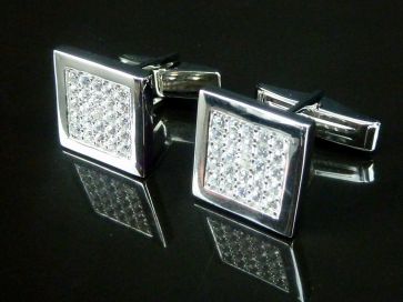 SOLID SILVER CZ SET CUFFLINKS