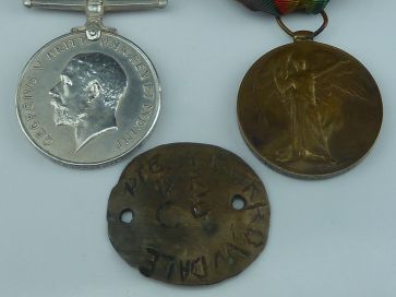 WAR MEDAL 1914-18 & VICTORY MEDAL & TAG