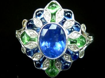 SAPPHIRE EMERALD & DIAMOND RING