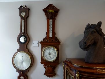 CARVED OAK ANEROID BAROMETER