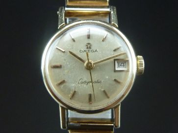 OMEGA LADYMATIC DATE GOLD WATCH 