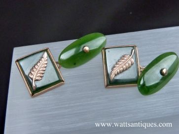 9K GOLD JADE FERN CUFFLINKS